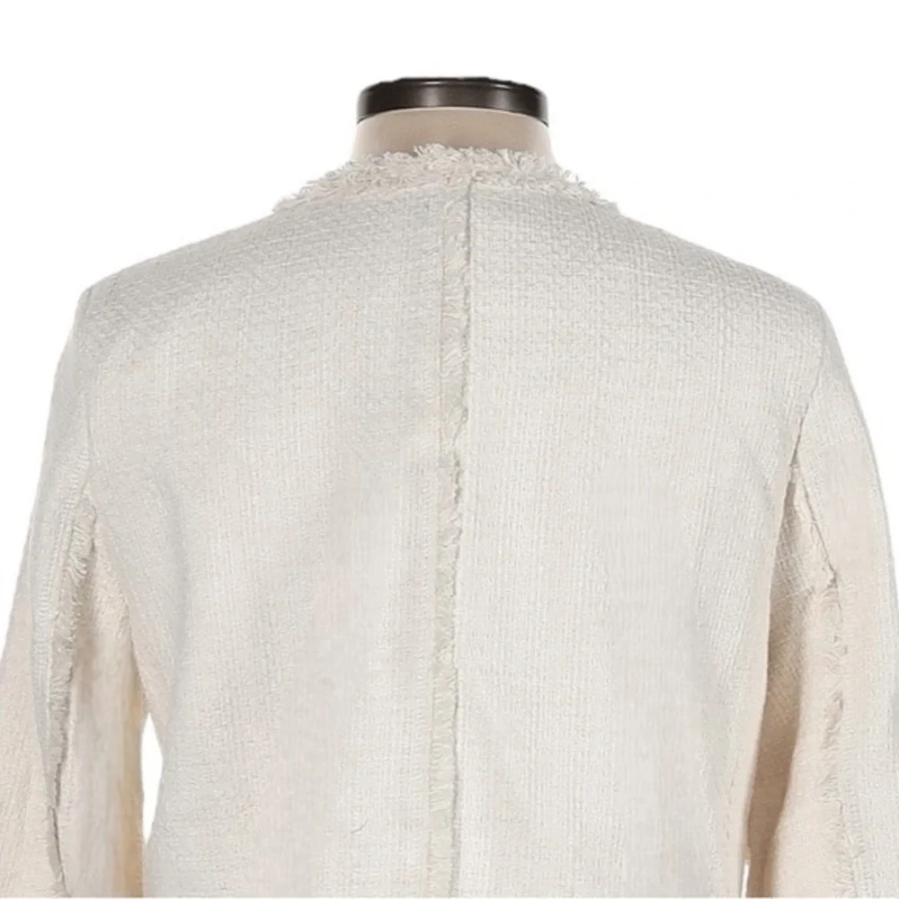 Catherine Malandrino Ivory Tweed Fringe Longline Coat Jacket Size 10 NWT Classic